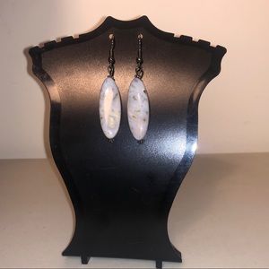 Beautiful Handmade Natural Gemstone Hook Pierced Earrings White Grey